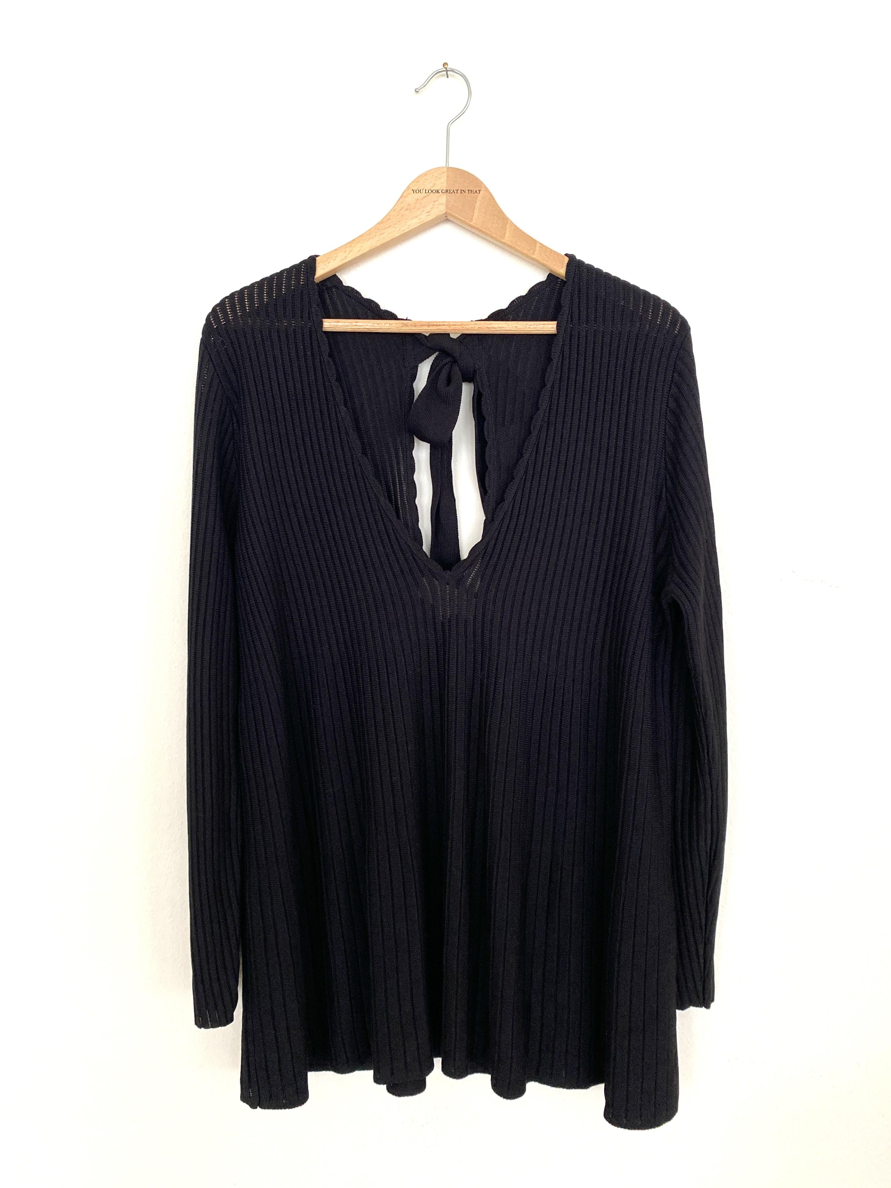 SÃƒÆ’Ã¢â‚¬Â°ZANE BLACK VISCOSE TOP WITH BACK DETAIL - SIZE M