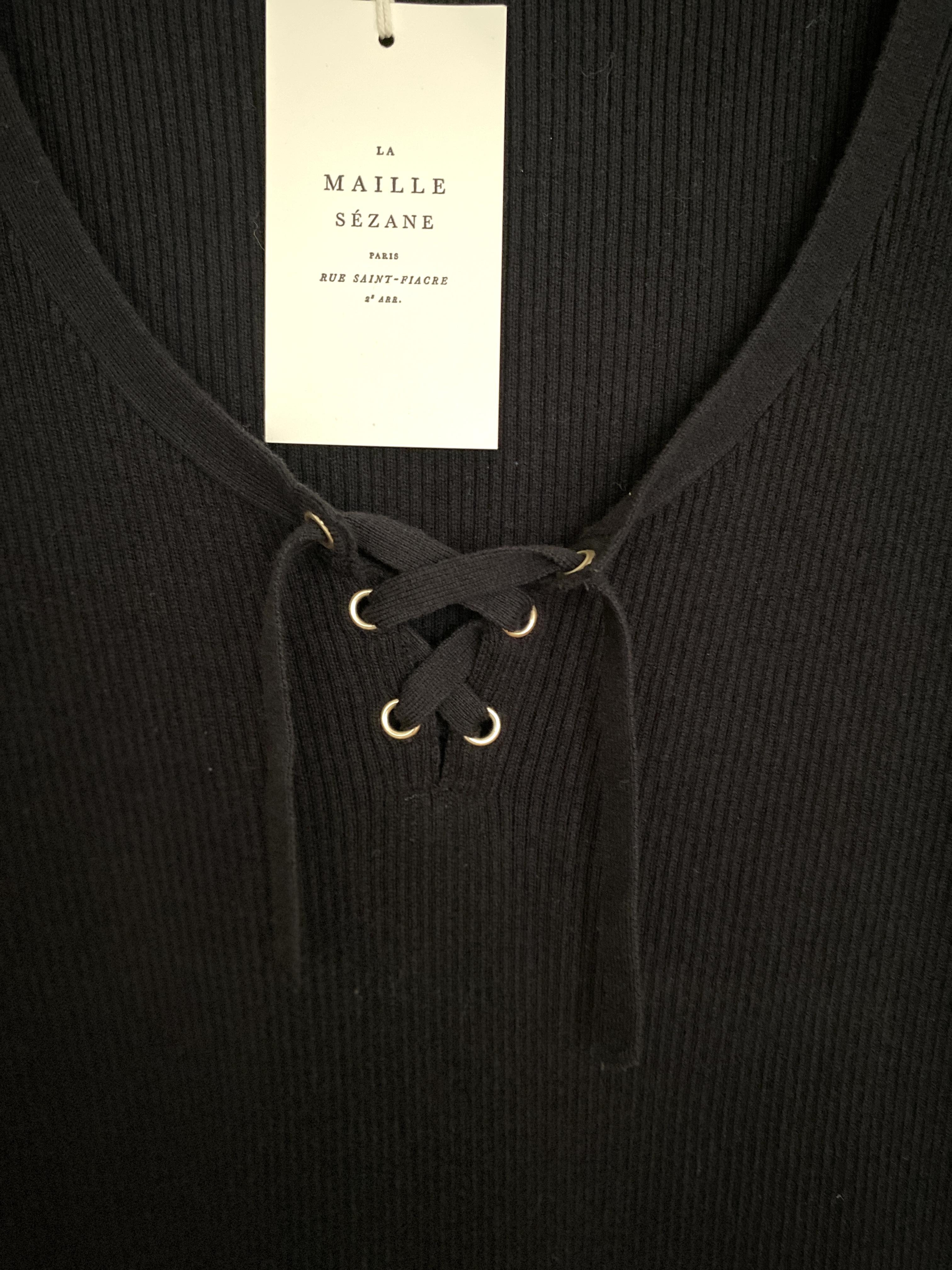 SÃƒÆ’Ã¢â‚¬Â°ZANE PULL SOIZIC - BLACK JUMPER WITH FRONT LACE - SIZE L