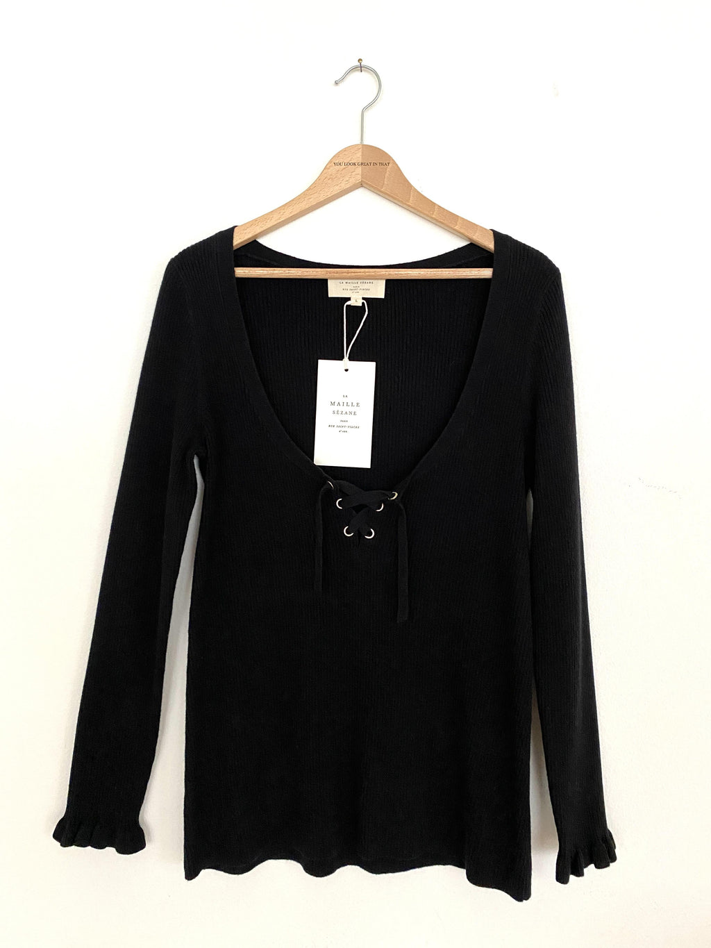 SÃƒÆ’Ã¢â‚¬Â°ZANE PULL SOIZIC - BLACK JUMPER WITH FRONT LACE - SIZE L