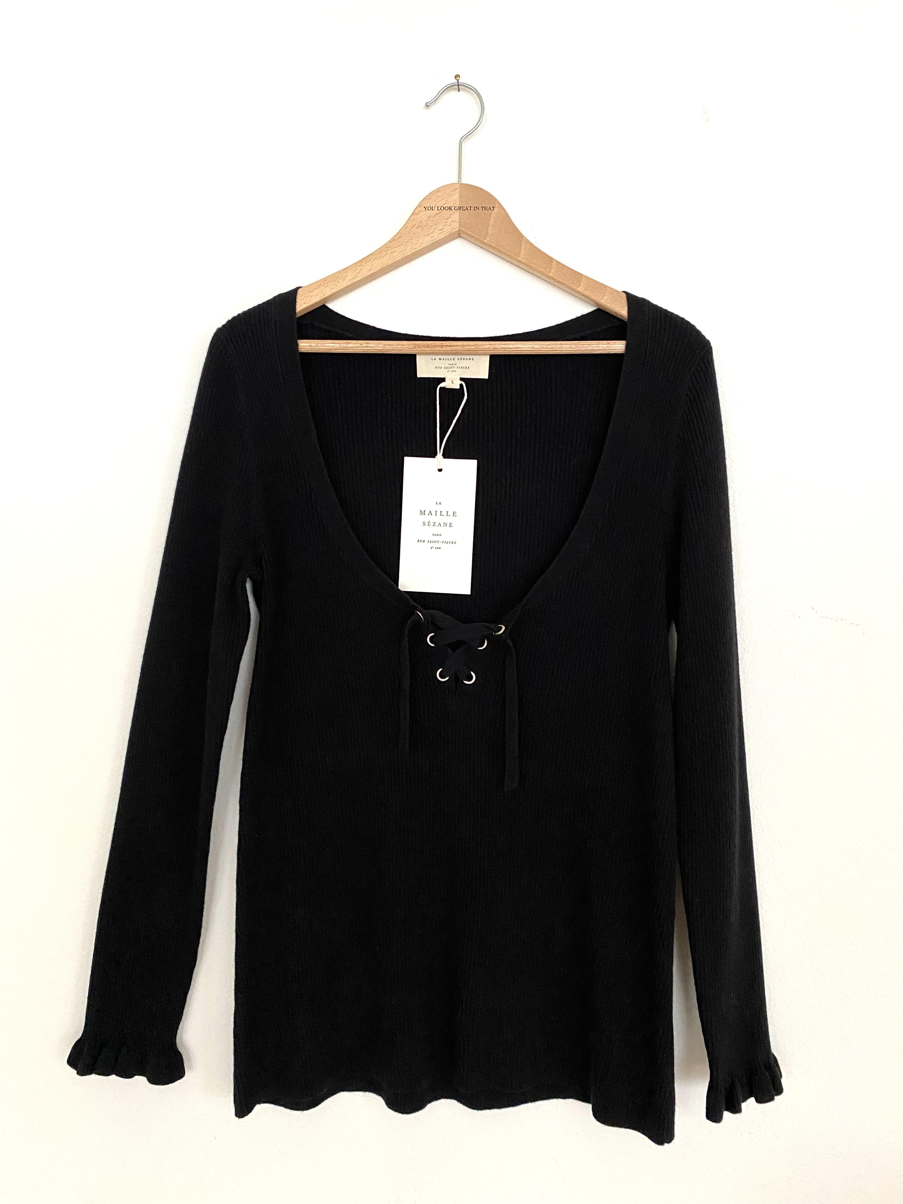 SÃƒÆ’Ã¢â‚¬Â°ZANE PULL SOIZIC - BLACK JUMPER WITH FRONT LACE - SIZE L