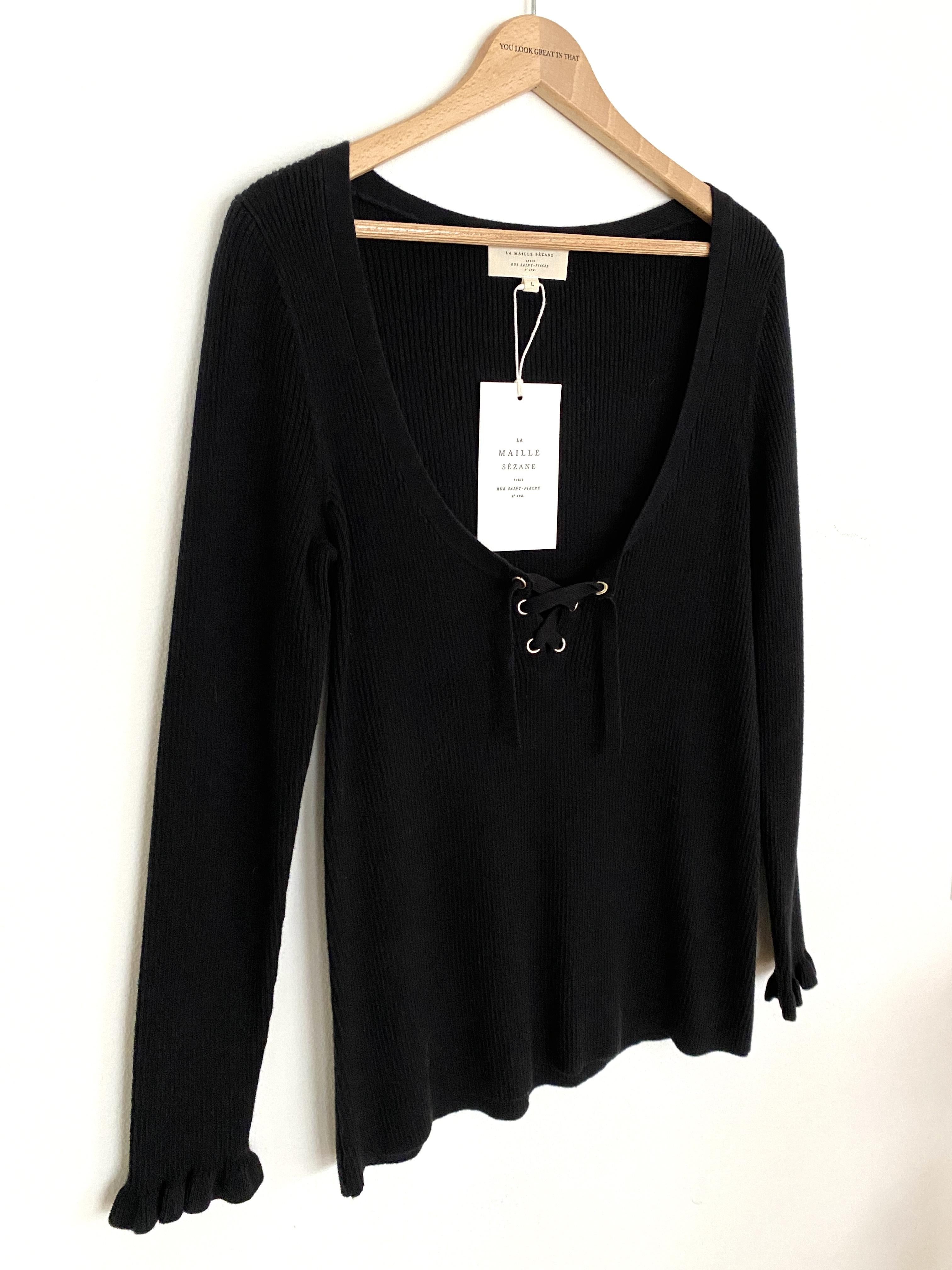 SÃƒÆ’Ã¢â‚¬Â°ZANE PULL SOIZIC - BLACK JUMPER WITH FRONT LACE - SIZE L