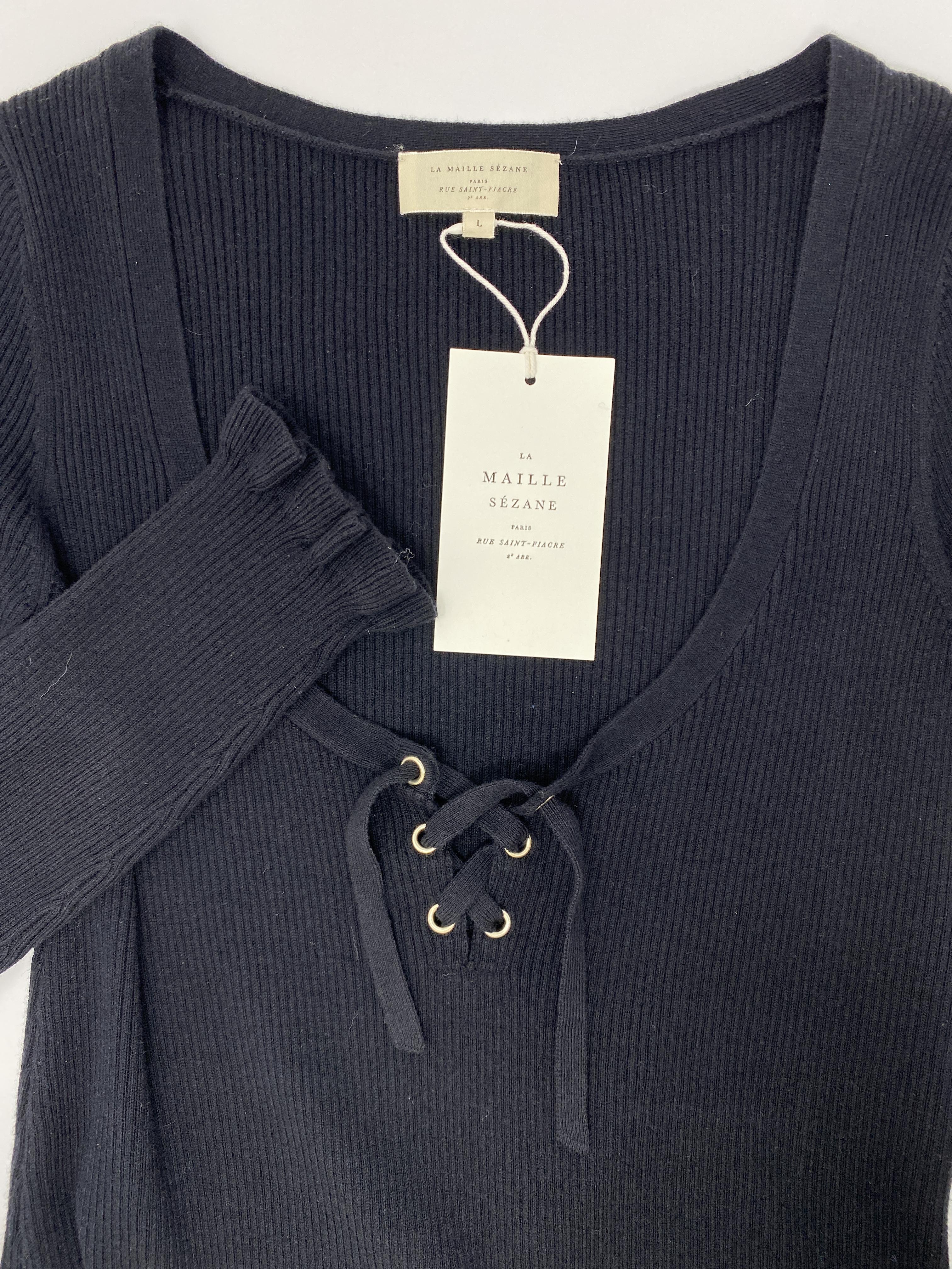 SÃƒÆ’Ã¢â‚¬Â°ZANE PULL SOIZIC - BLACK JUMPER WITH FRONT LACE - SIZE L