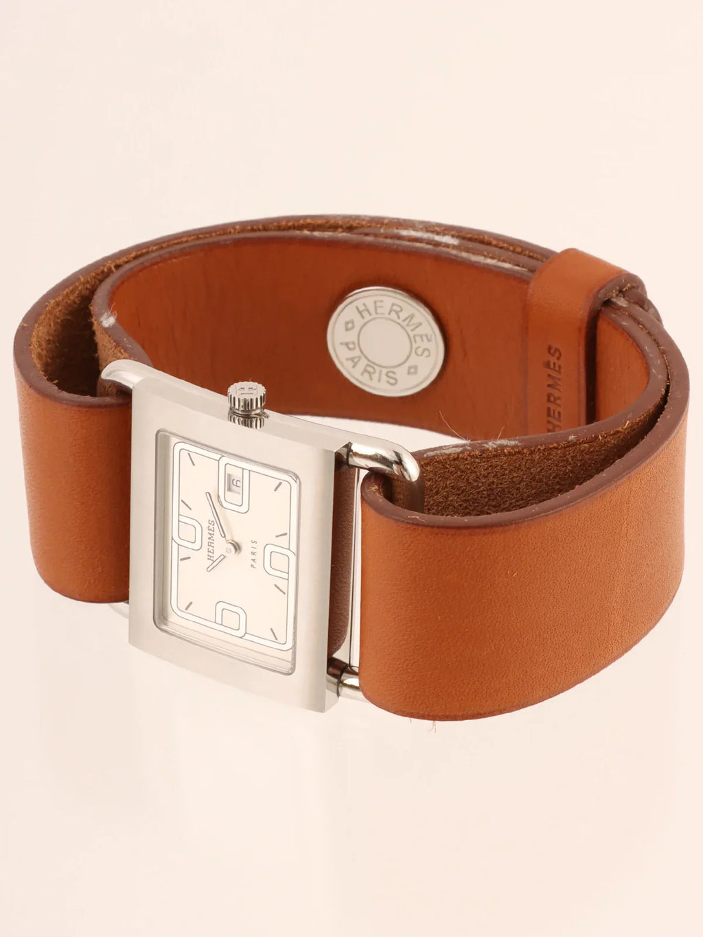 HERMES Barenia Watch Silver/Brown