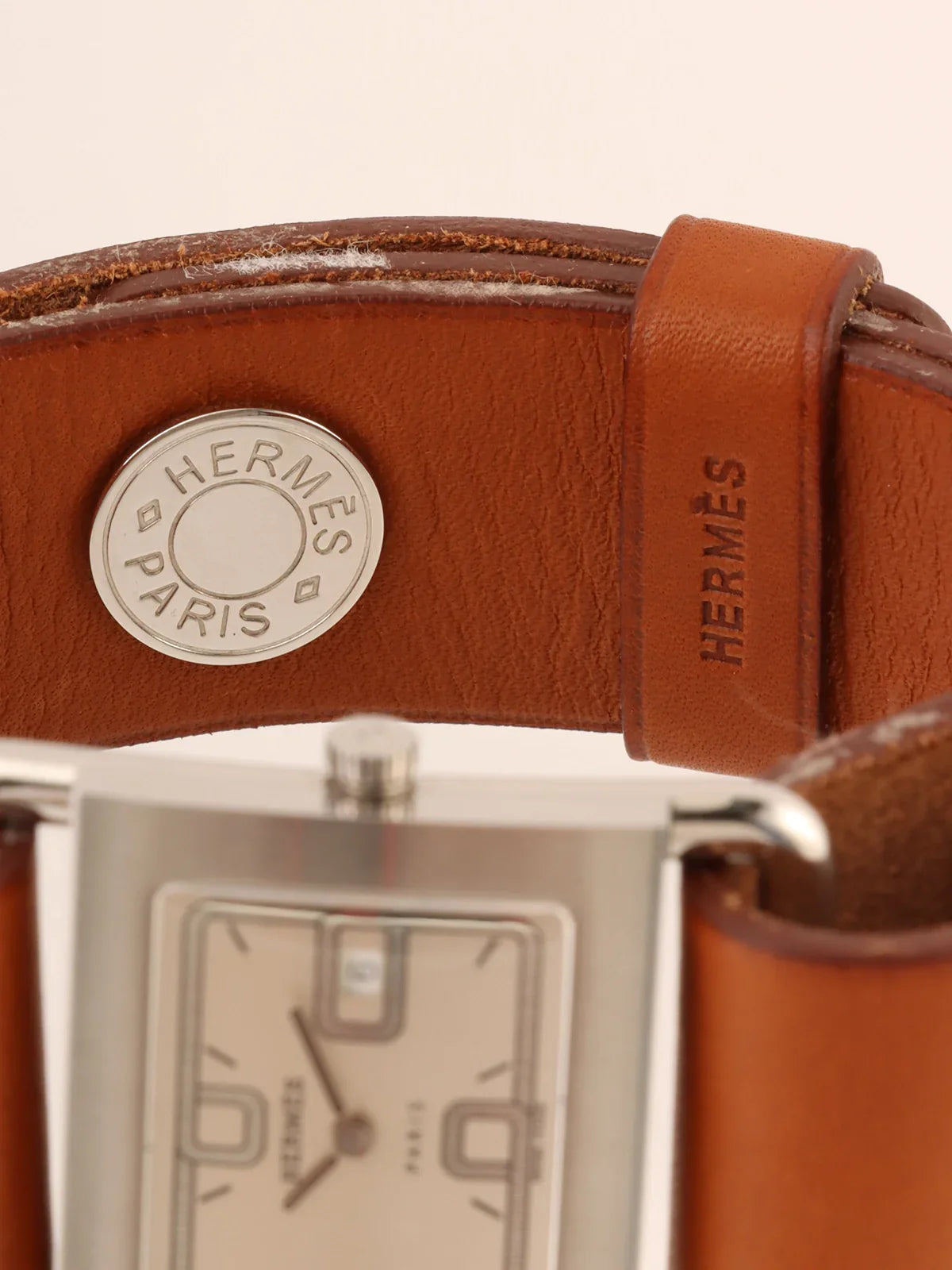 HERMES Barenia Watch Silver/Brown