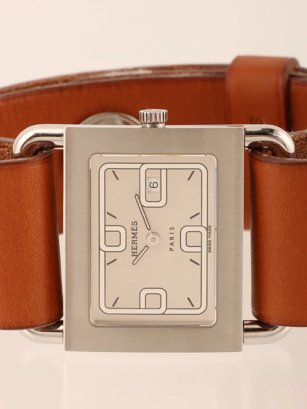 HERMES Barenia Watch Silver/Brown