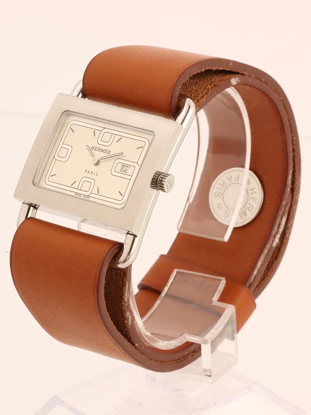 HERMES Barenia Watch Silver/Brown