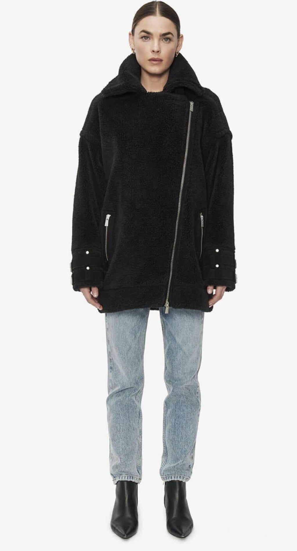 Faux Shearling Coat In Ink - Size S