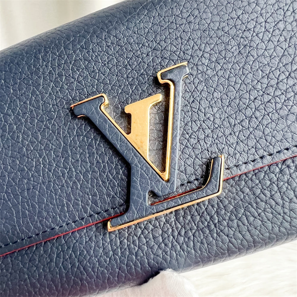 LV Capucines Wallet in Marine Rouge Grained Calfskin and GHW