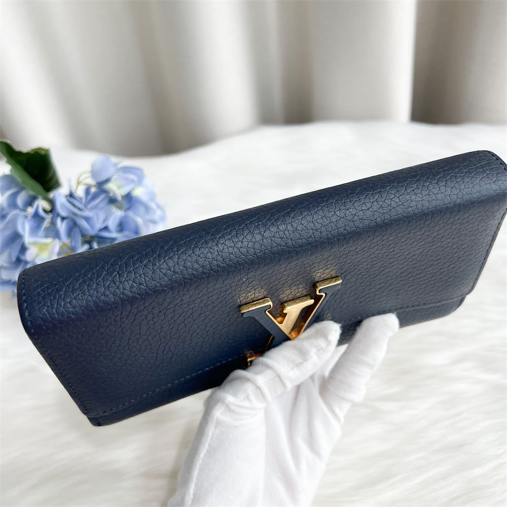 LV Capucines Wallet in Marine Rouge Grained Calfskin and GHW