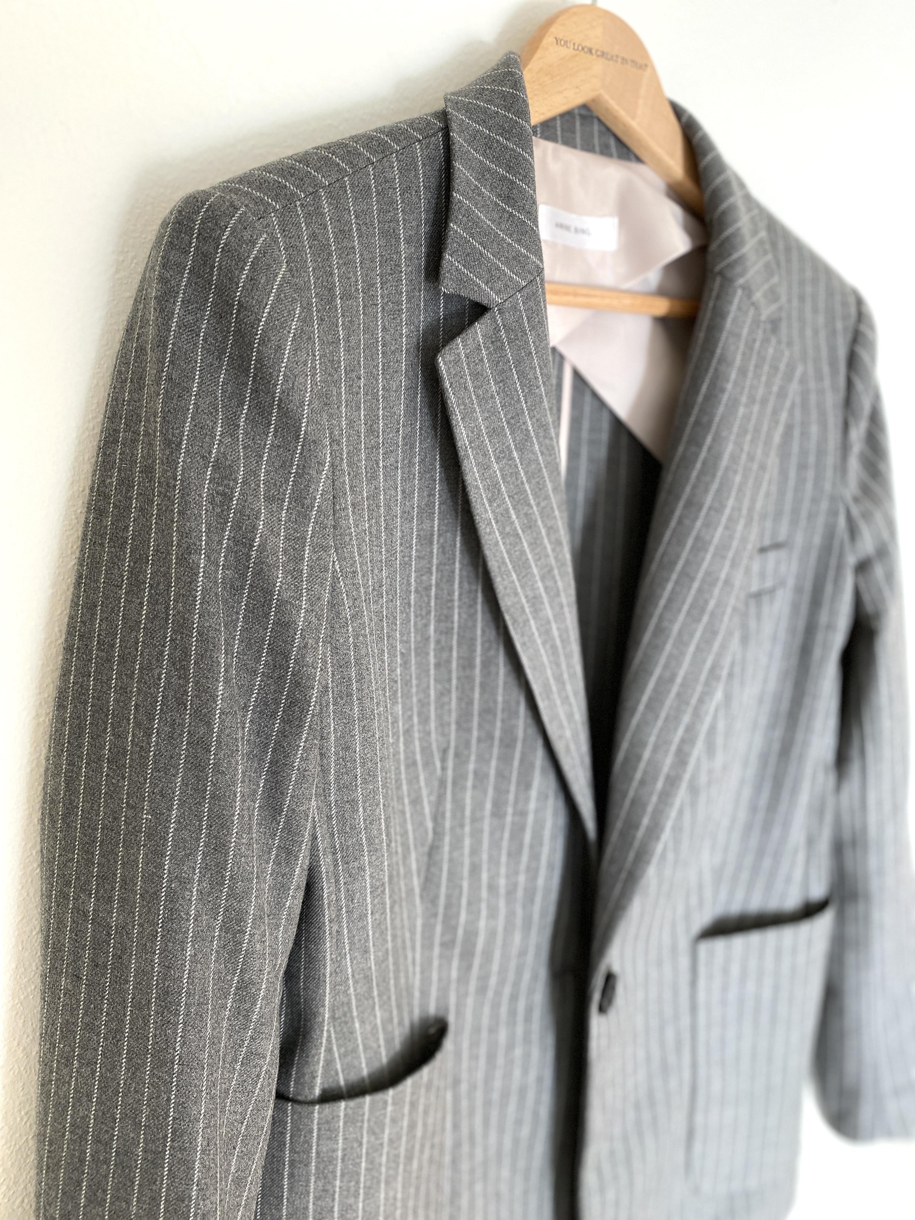 ANINE BING GREY SCHOOLBOY BLAZER WITH STRIPES - SIZE XS