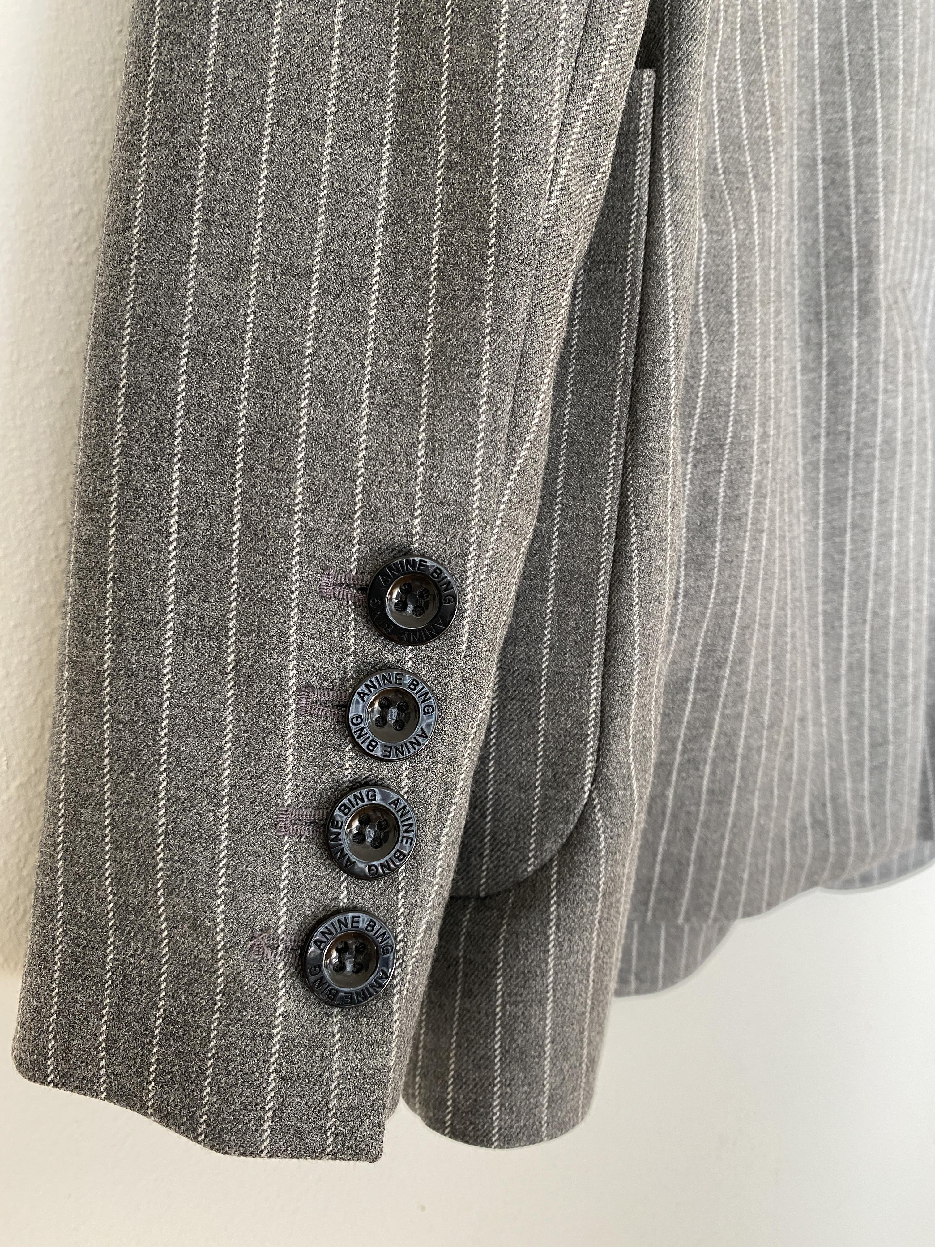 ANINE BING GREY SCHOOLBOY BLAZER WITH STRIPES - SIZE XS
