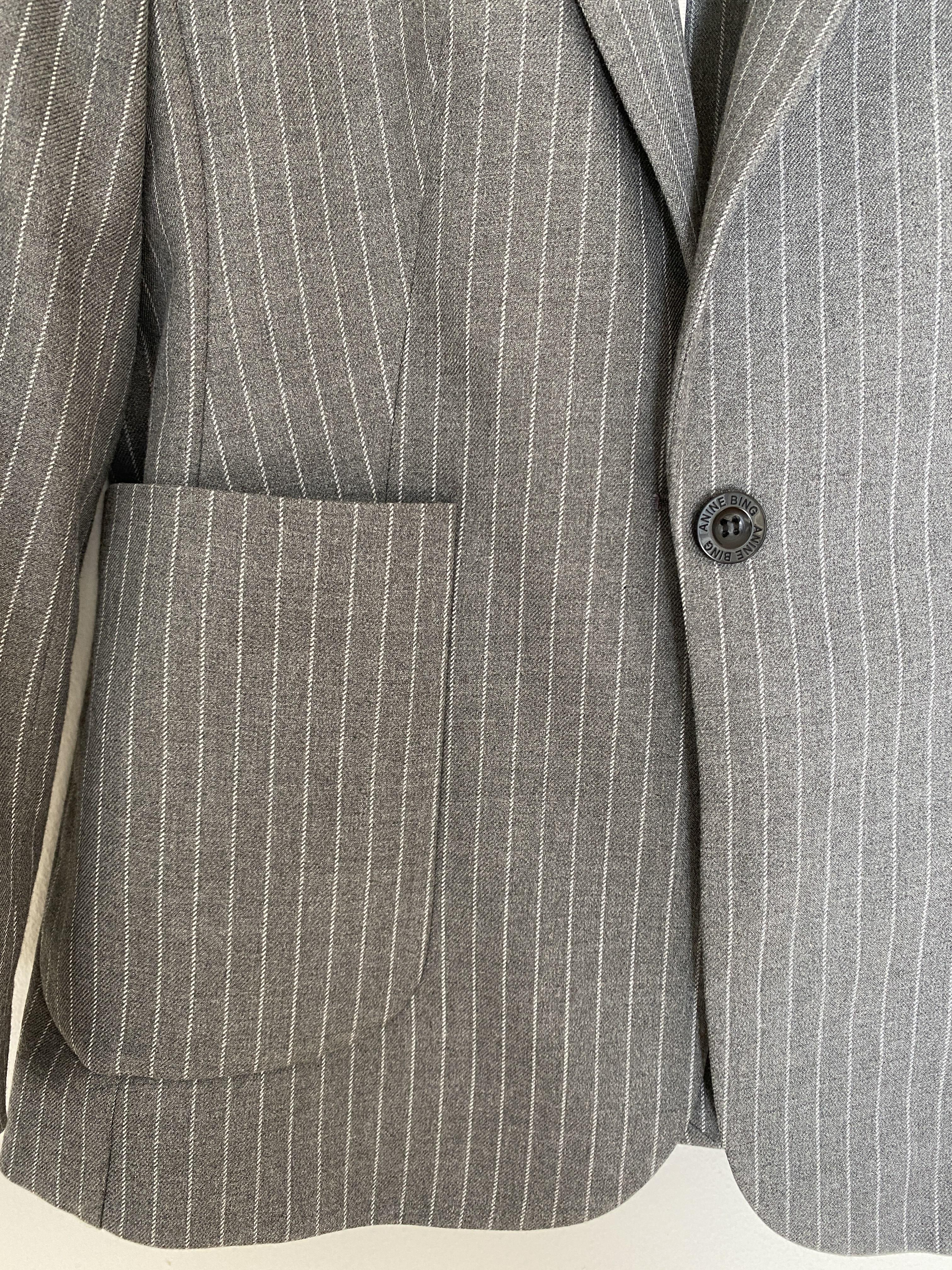 ANINE BING GREY SCHOOLBOY BLAZER WITH STRIPES - SIZE XS