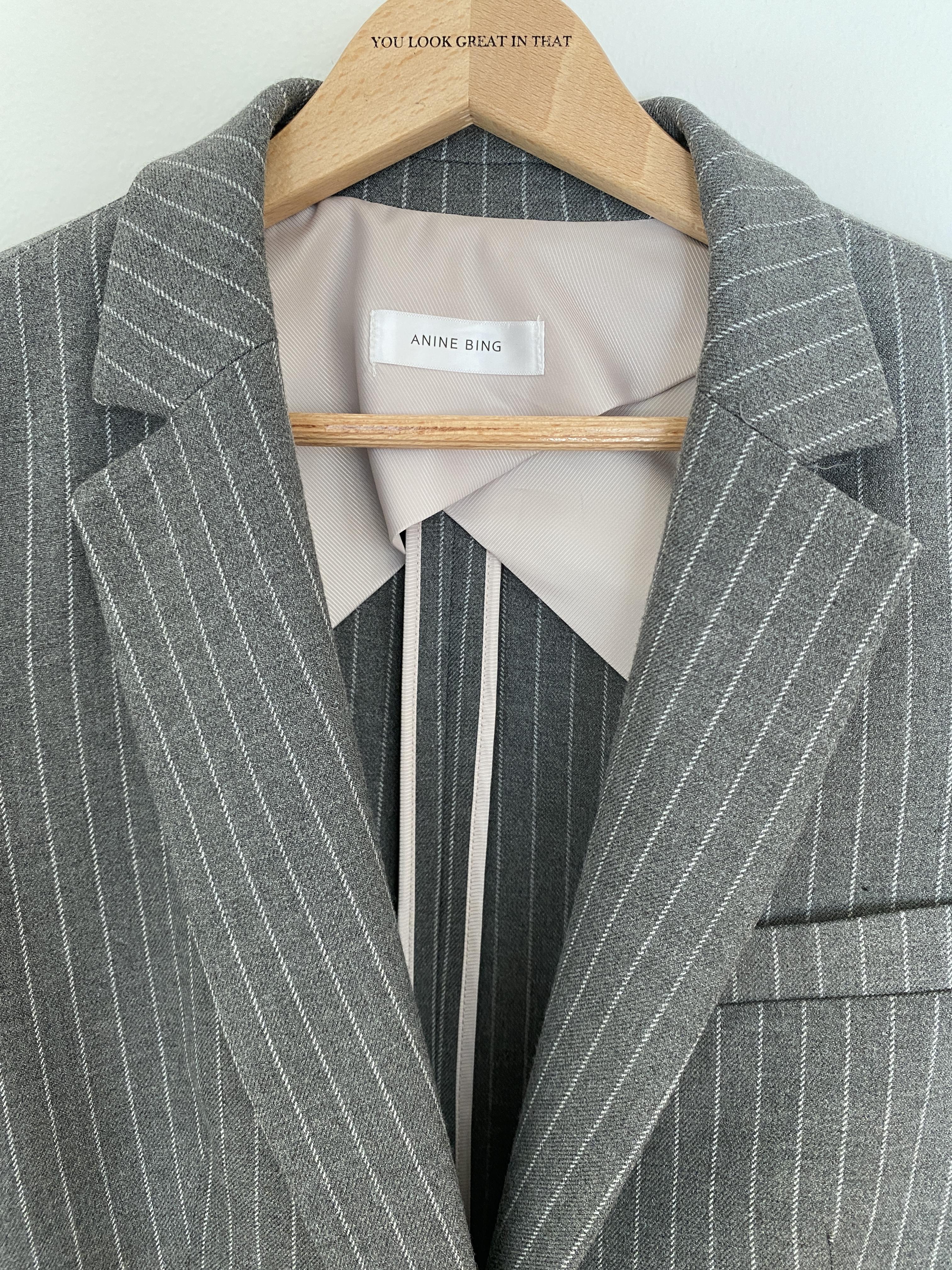 ANINE BING GREY SCHOOLBOY BLAZER WITH STRIPES - SIZE XS