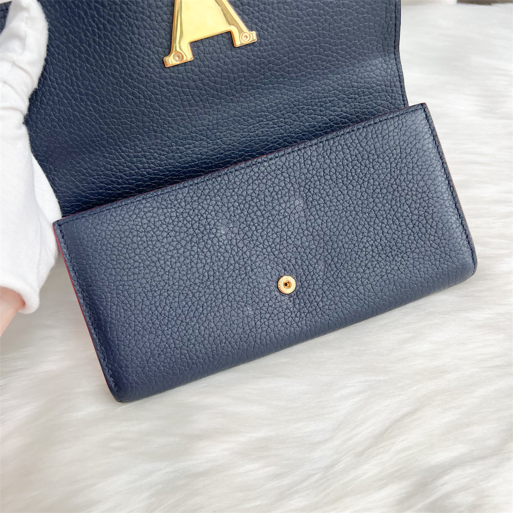 LV Capucines Wallet in Marine Rouge Grained Calfskin and GHW