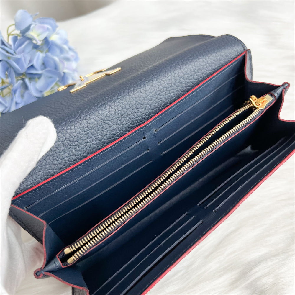 LV Capucines Wallet in Marine Rouge Grained Calfskin and GHW