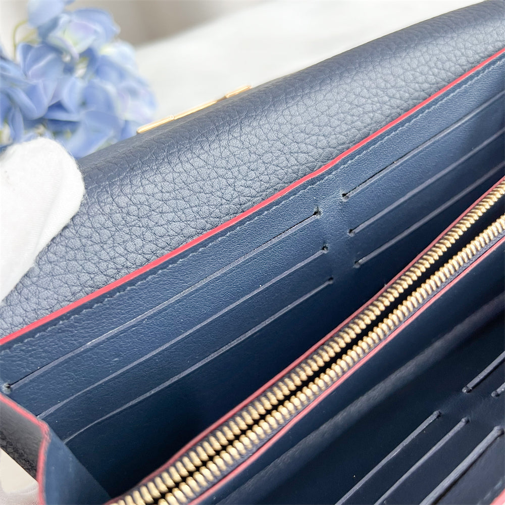 LV Capucines Wallet in Marine Rouge Grained Calfskin and GHW