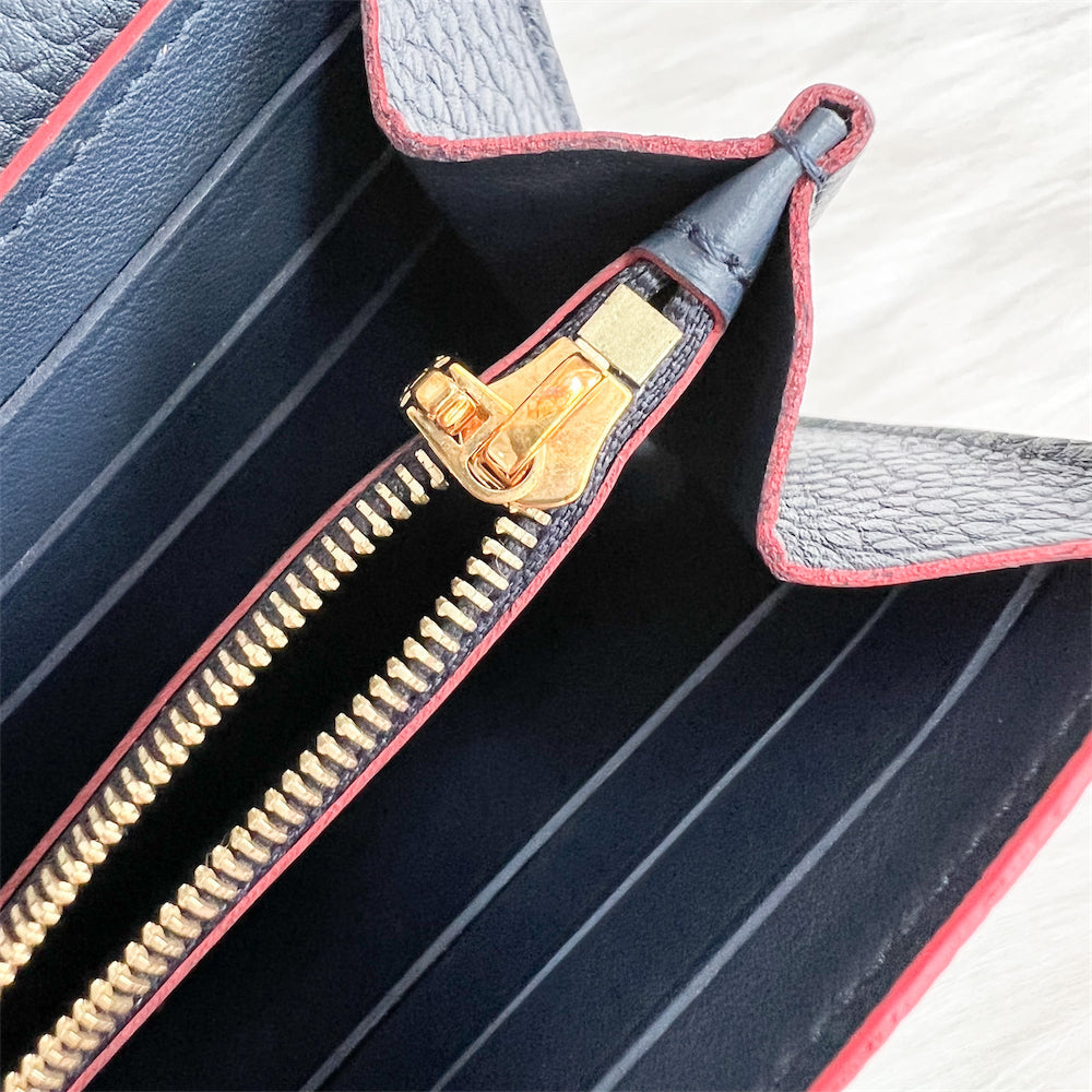 LV Capucines Wallet in Marine Rouge Grained Calfskin and GHW