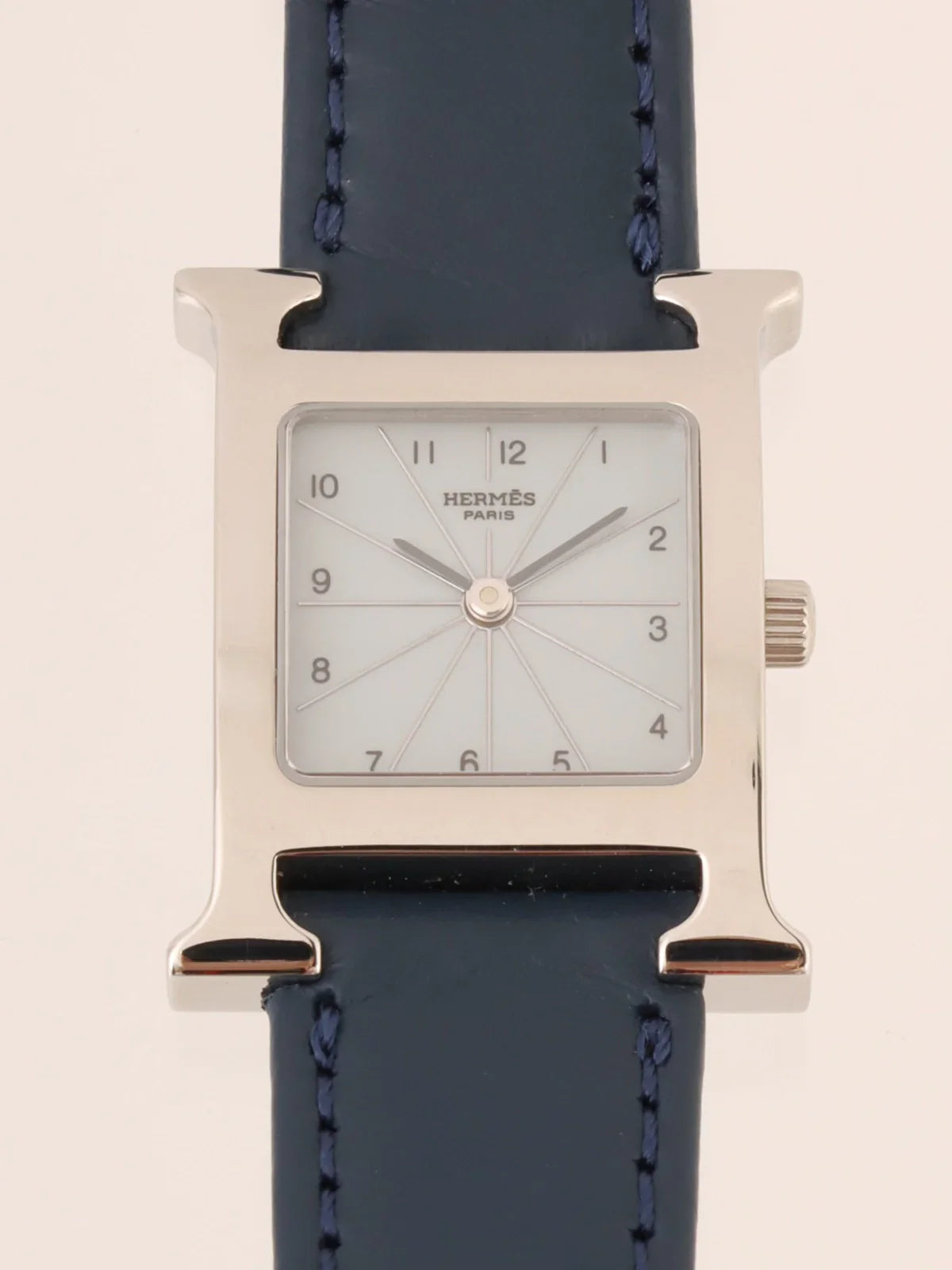 HERMES H Watch Silver/Navy/Grey