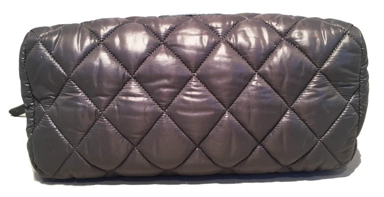 Chanel Grey Quilted Nylon Travel Accessories Cosmetic Pouch