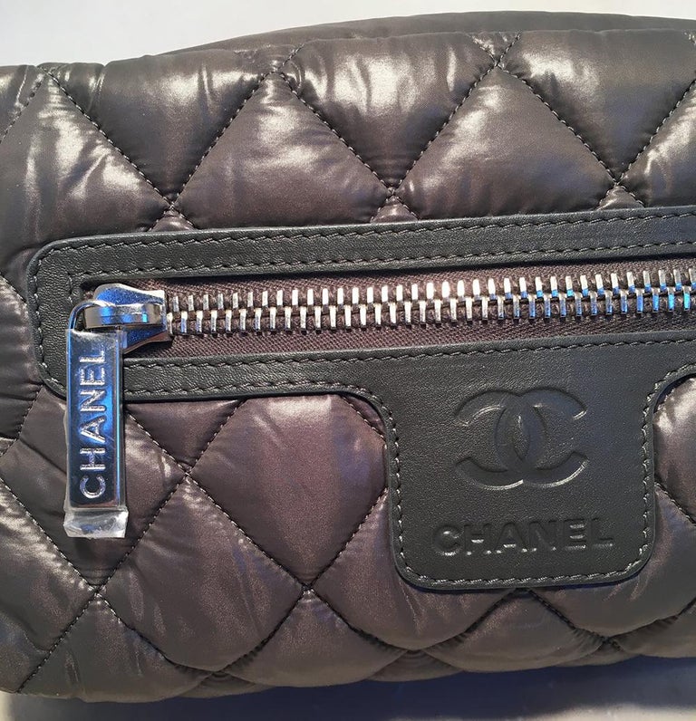 Chanel Grey Quilted Nylon Travel Accessories Cosmetic Pouch