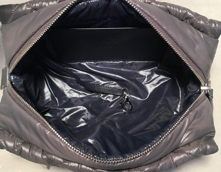 Chanel Grey Quilted Nylon Travel Accessories Cosmetic Pouch