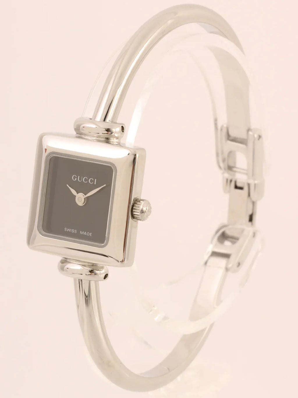 GUCCI Square Face Logo Bangle Watch Silver/Black
