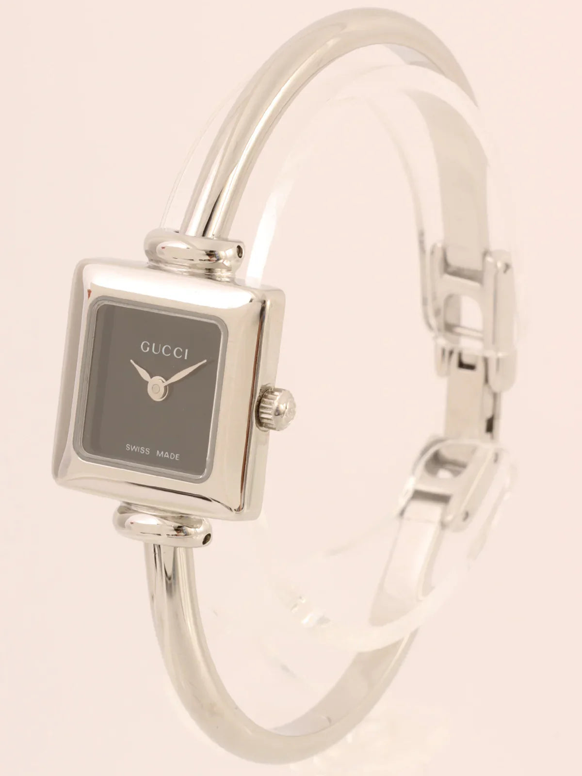 GUCCI Square Face Logo Bangle Watch Silver/Black