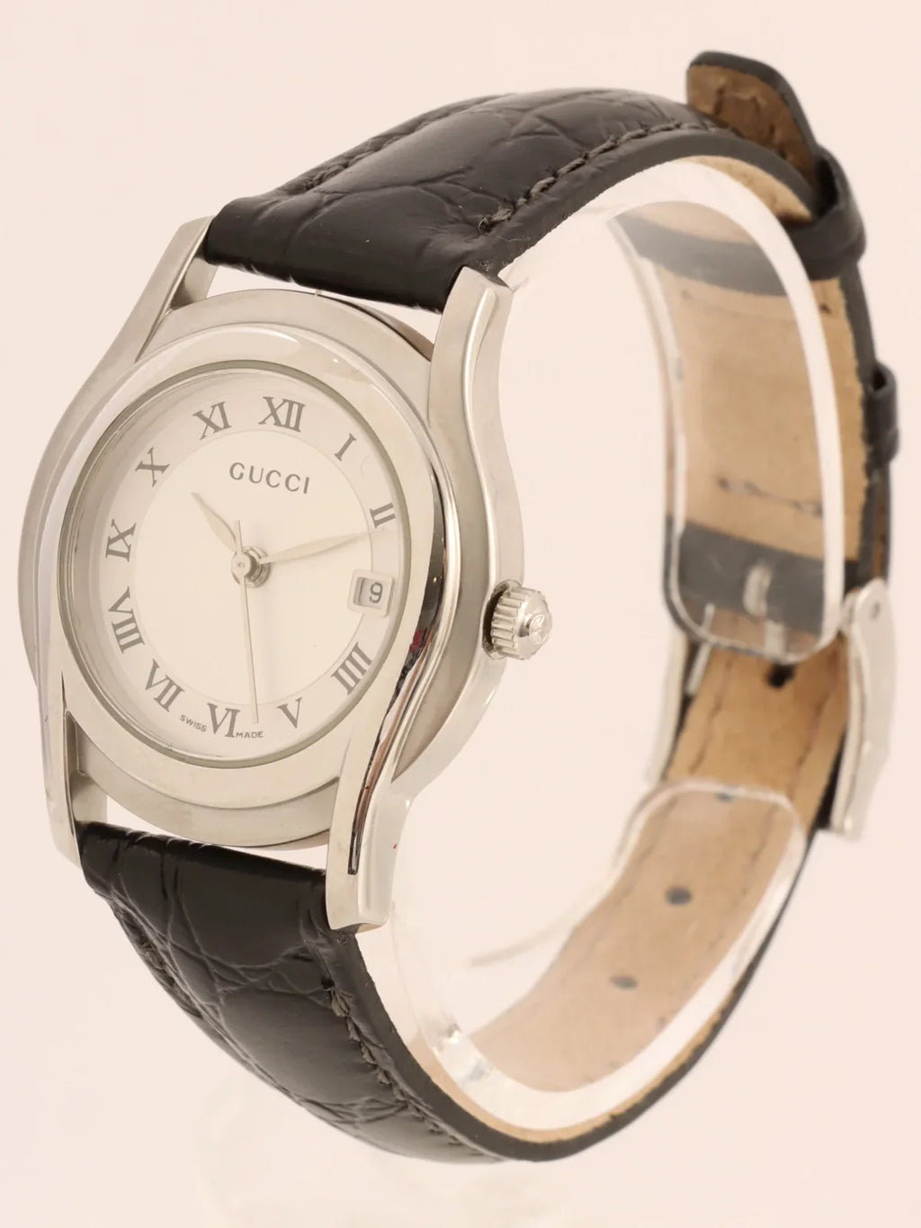 GUCCI Round Logo Face Watch Silver/Black