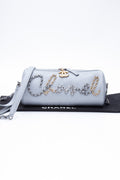CHANEL Light Gray Calfskin Chain 20s Signature Bowling Crossbody Bag