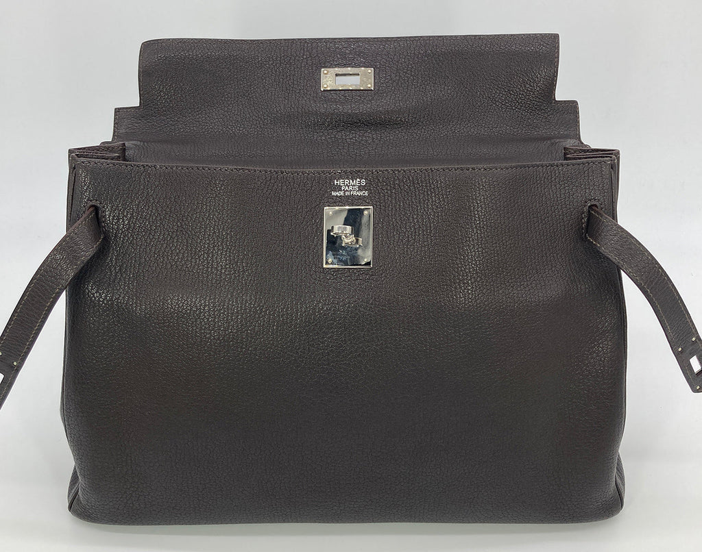 Hermes Togo Kelly 35 Retourne Chocolate Brown Silver PDH