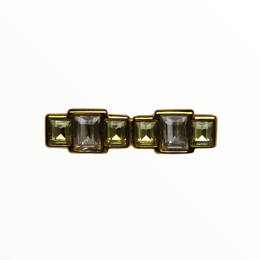Celine symmetrical brooch with pastel green and transparent stones - 1990s