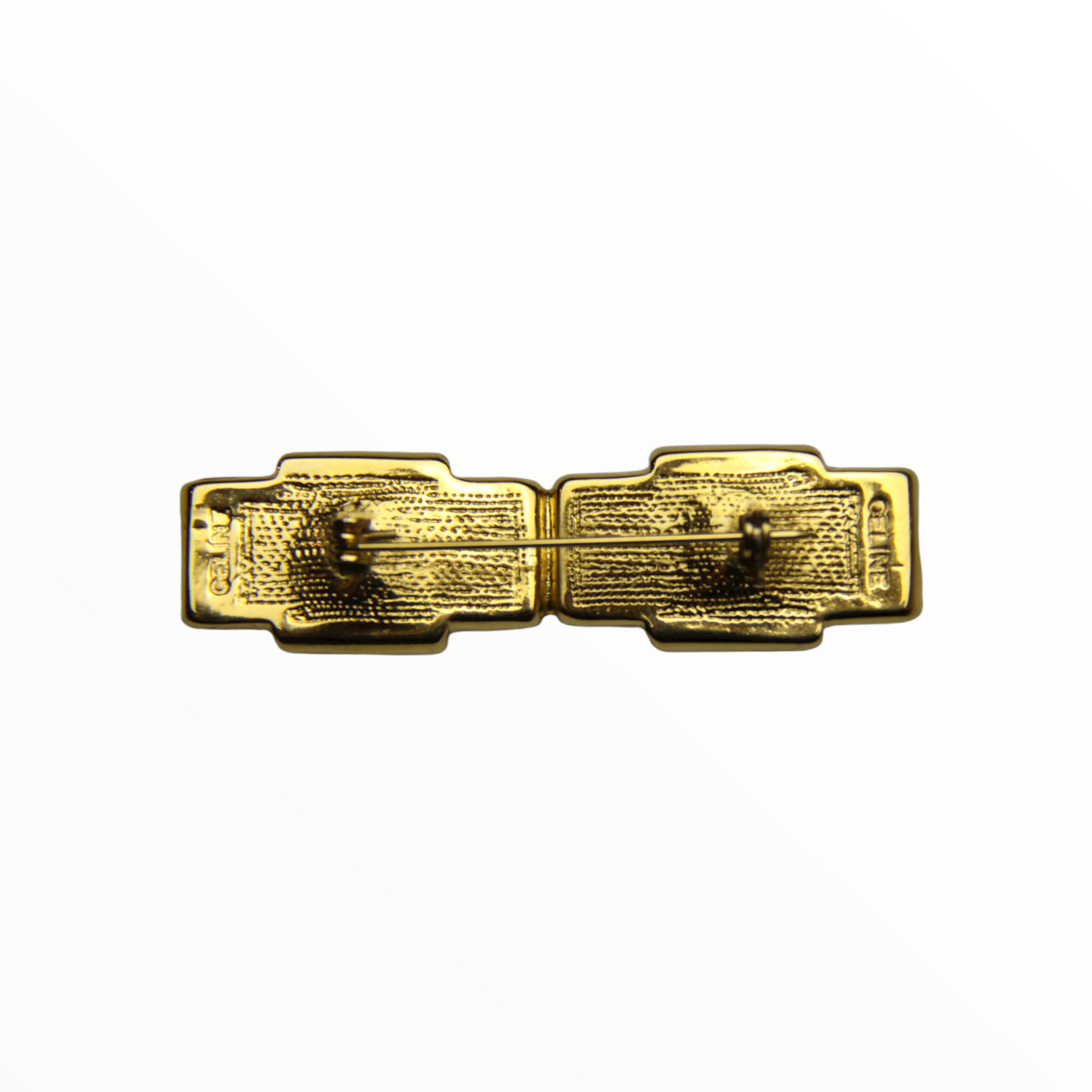 Celine symmetrical brooch with pastel green and transparent stones - 1990s