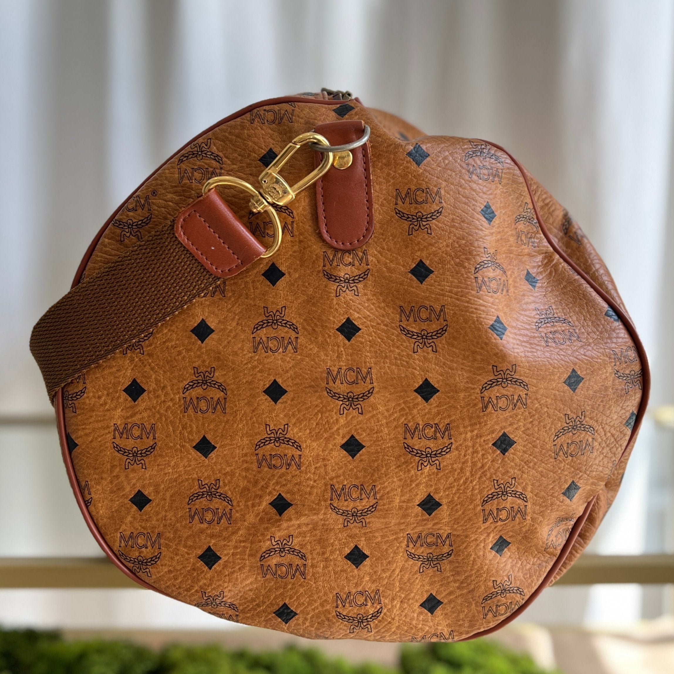 MCM Brown Visetos Leather Boston bag