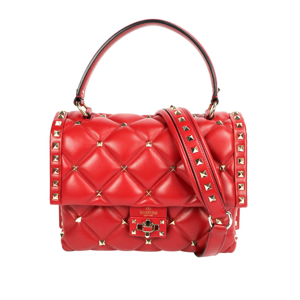 Valentino Candystud Red Quilted Leather