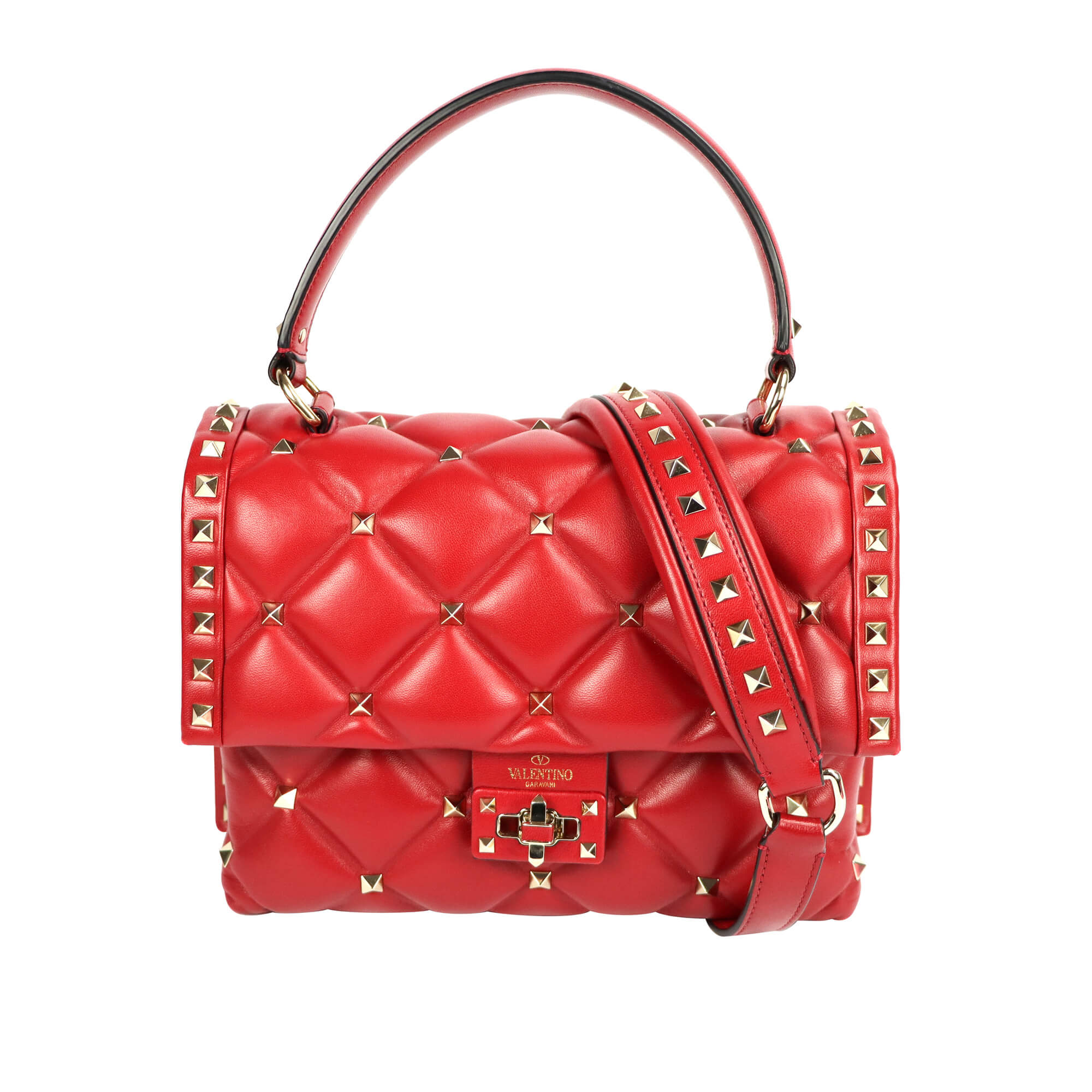 Valentino Candystud Red Quilted Leather