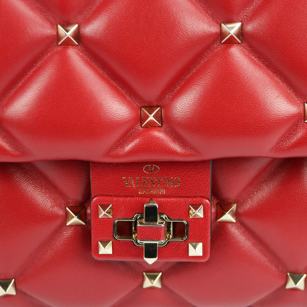 Valentino Candystud Red Quilted Leather