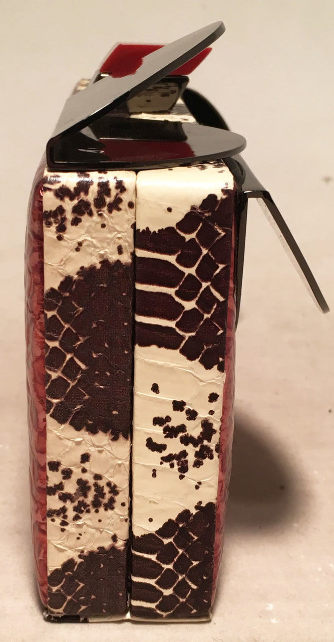 Tonya Hawkes Copper Leather Cow Print Snakeskin Metal Abstract Clutch
