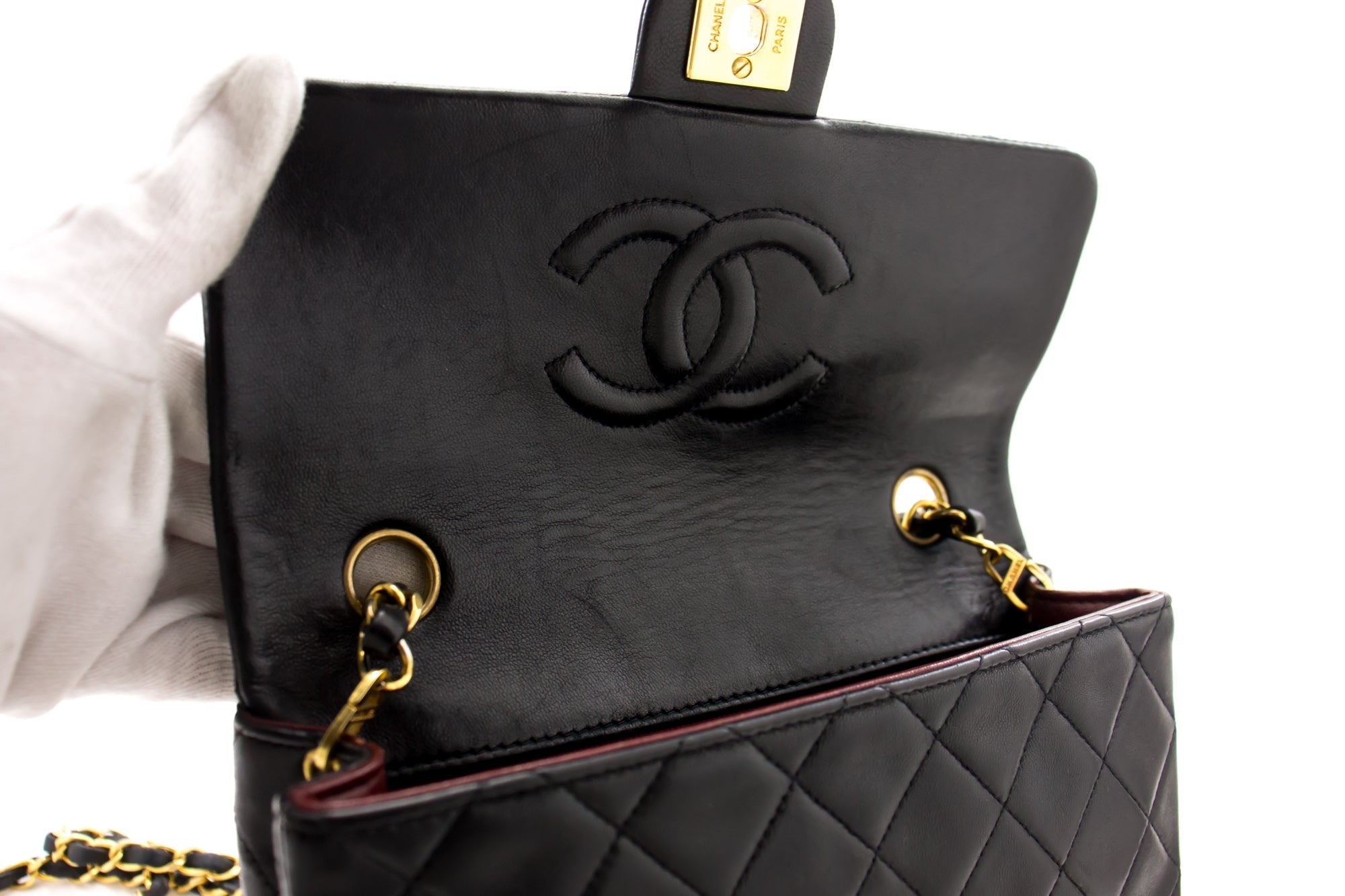 CHANEL Mini Square Small Chain Shoulder Bag Crossbody Black Quilt f77