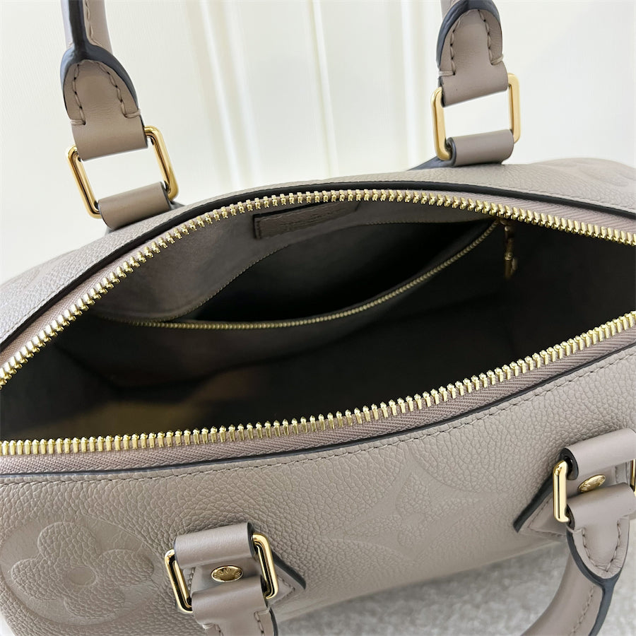 LV Speedy Bandouliere 25 in Tourterelle Monogram Empreinte Leather GHW