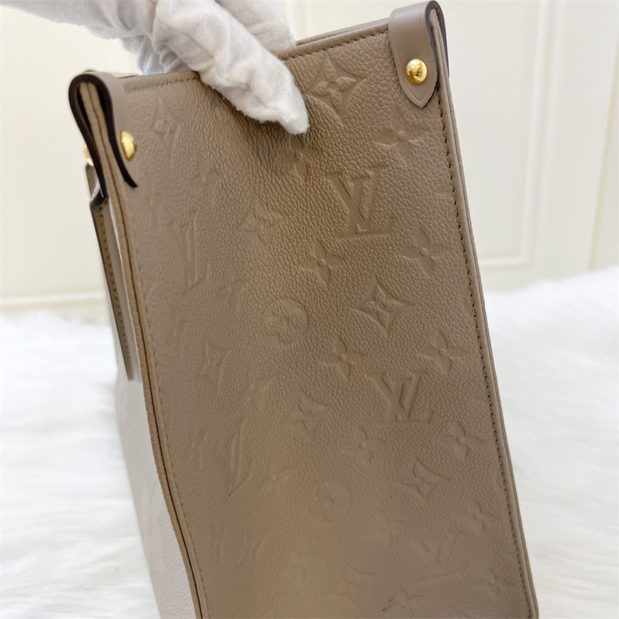 LV Onthego MM in Tourterelle Empreinte Leather and GHW