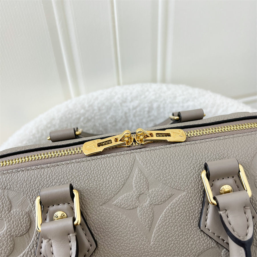 LV Speedy Bandouliere 25 in Tourterelle Monogram Empreinte Leather GHW