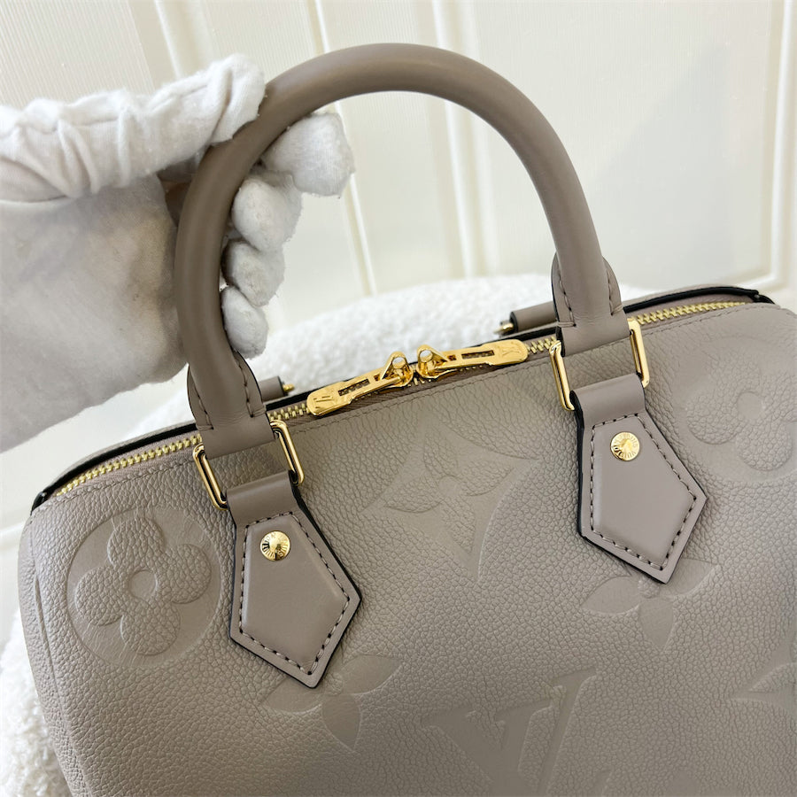 LV Speedy Bandouliere 25 in Tourterelle Monogram Empreinte Leather GHW