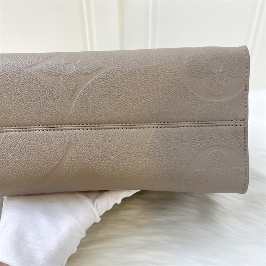 LV Onthego MM in Tourterelle Empreinte Leather and GHW