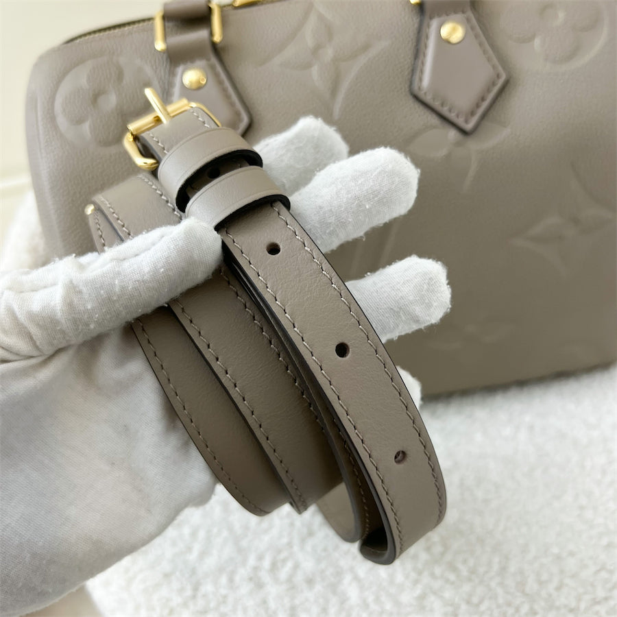 LV Speedy Bandouliere 25 in Tourterelle Monogram Empreinte Leather GHW