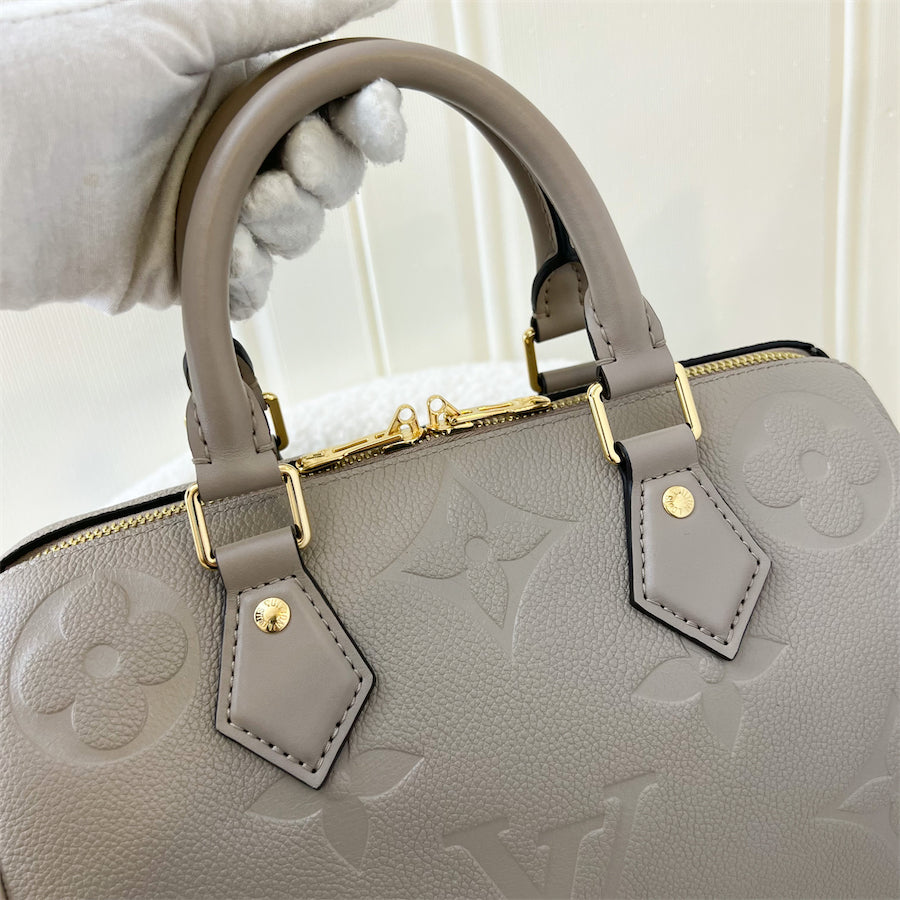 LV Speedy Bandouliere 25 in Tourterelle Monogram Empreinte Leather GHW