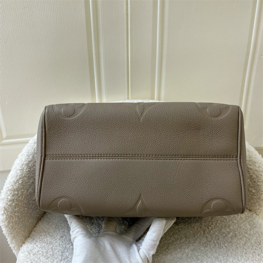 LV Speedy Bandouliere 25 in Tourterelle Monogram Empreinte Leather GHW