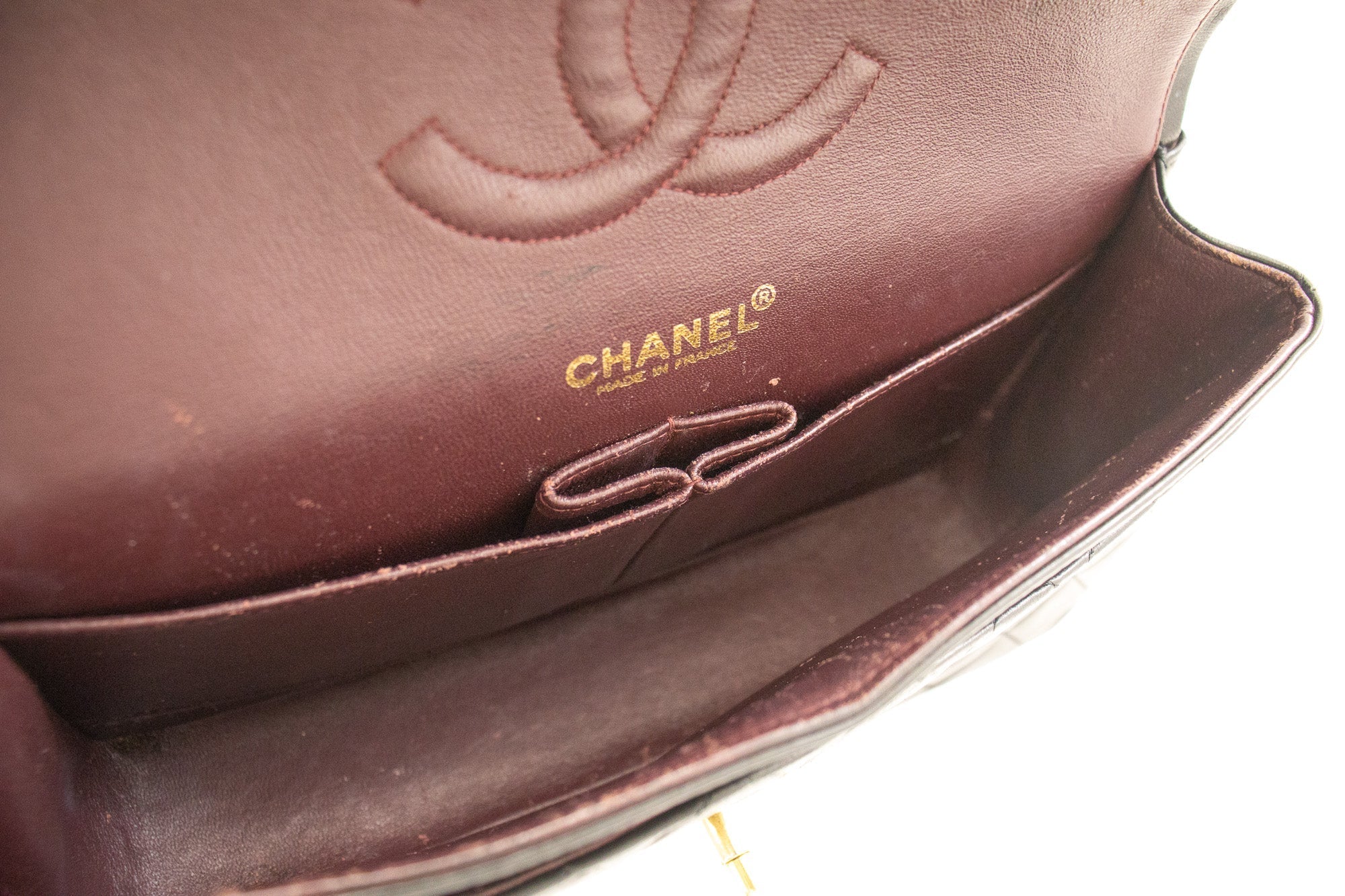 CHANEL 2.55 Double Flap Medium Chain Shoulder Bag Black Lambskin j94