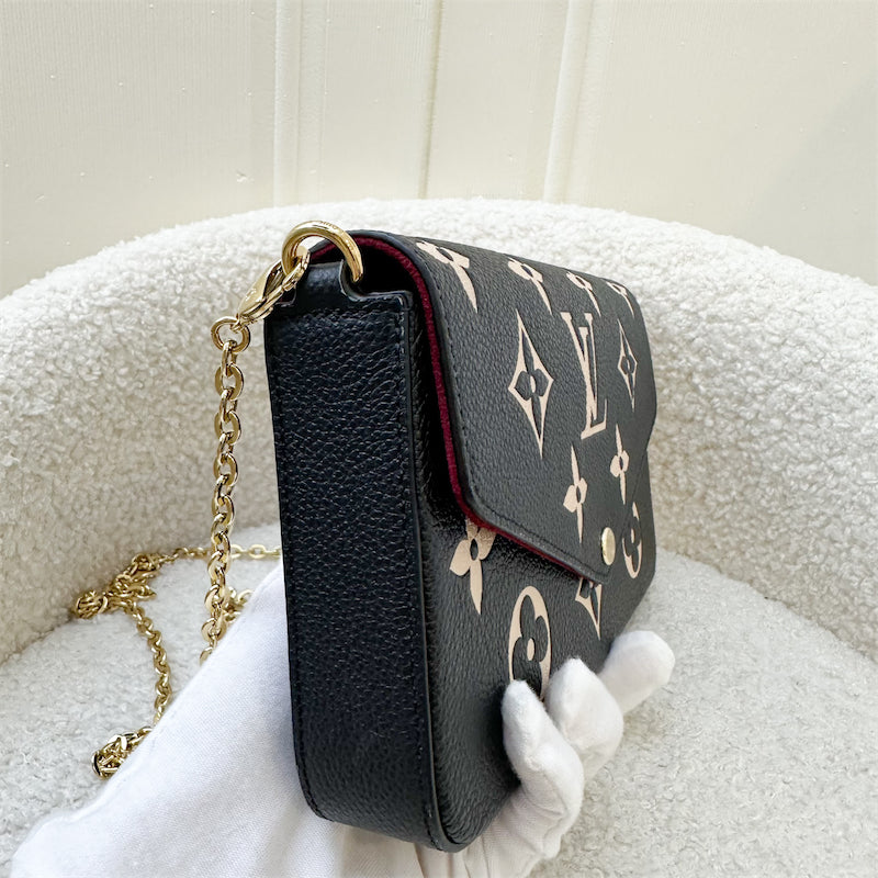 LV Felicie Pochette in Black and Beige Monogram Empreinte Leather and GHW