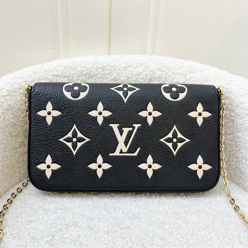 LV Felicie Pochette in Black and Beige Monogram Empreinte Leather and GHW