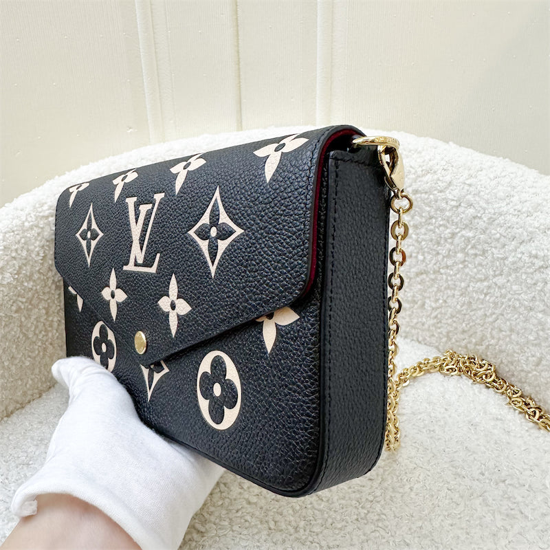 LV Felicie Pochette in Black and Beige Monogram Empreinte Leather and GHW